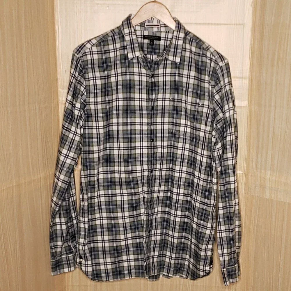 Banana Republic Mens Tailored Slim Fit Green Plaid  Button Down XL